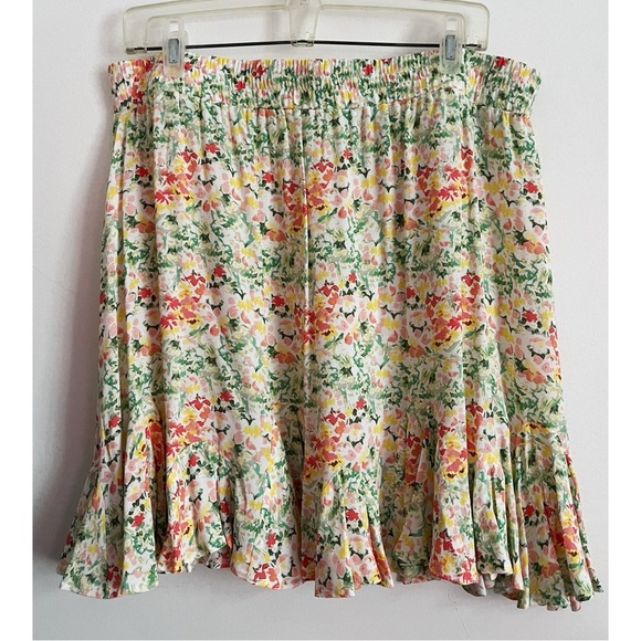 Loft • Pink Yellow Green Floral Stretchy Flowy Skirt - Picture 1 of 5